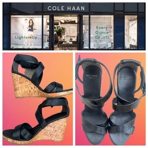 Cole Haan Jillian Black Cork Wedge Sandals